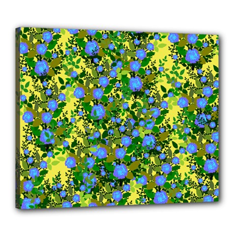 Blue Luminescent Roses Yellow Canvas 24  X 20  (stretched)