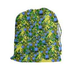 Blue Luminescent Roses Yellow Drawstring Pouch (xxl)