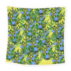 Blue Luminescent Roses Yellow Square Tapestry (large)