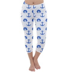 Vintage Face Anchor Blue Capri Winter Leggings 