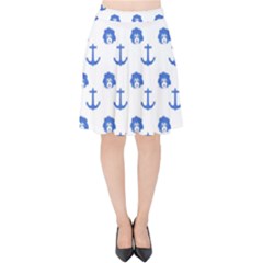 Vintage Face Anchor Blue Velvet High Waist Skirt by snowwhitegirl
