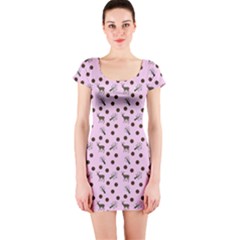 Pink Deer Pattern Short Sleeve Bodycon Dress