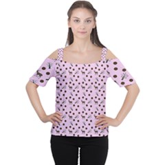 Pink Deer Pattern Cutout Shoulder Tee