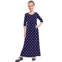 Little  Dots Navy Blue Kids  Quarter Sleeve Maxi Dress by snowwhitegirl