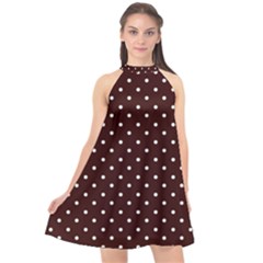 Little  Dots Maroon Halter Neckline Chiffon Dress 