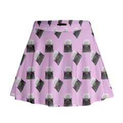 Retro Typewriter Pink Pattern Mini Flare Skirt