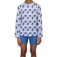 Retro Typewriter Blue Pattern Kids  Long Sleeve Swimwear