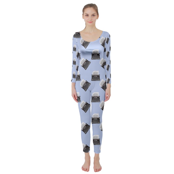 Retro Typewriter Blue Pattern Long Sleeve Catsuit