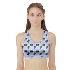 Retro Typewriter Blue Pattern Sports Bra With Border