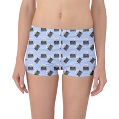 Retro Typewriter Blue Pattern Reversible Boyleg Bikini Bottoms