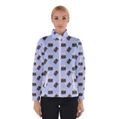 Retro Typewriter Blue Pattern Winter Jacket