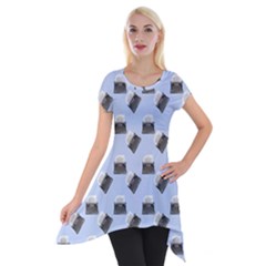 Retro Typewriter Blue Pattern Short Sleeve Side Drop Tunic by snowwhitegirl