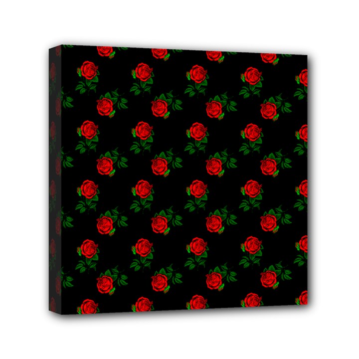 Red Roses Black Mini Canvas 6  x 6  (Stretched)