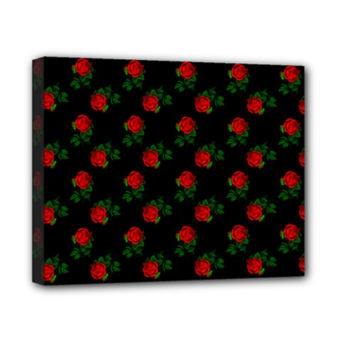 Red Roses Black Canvas 10  X 8  (stretched)