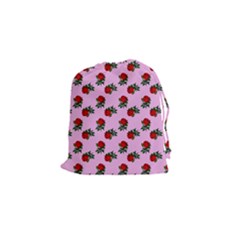 Red Roses Pink Drawstring Pouch (small) by snowwhitegirl