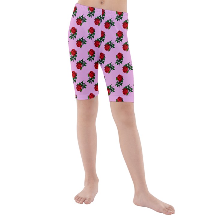 Red Roses Pink Kids  Mid Length Swim Shorts