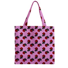Red Roses Pink Zipper Grocery Tote Bag by snowwhitegirl