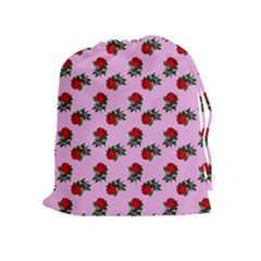 Red Roses Pink Drawstring Pouch (xl) by snowwhitegirl