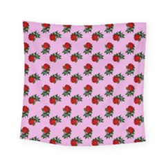 Red Roses Pink Square Tapestry (small) by snowwhitegirl