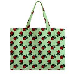 Red Roses Green Zipper Mini Tote Bag