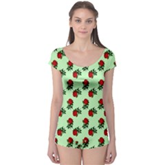 Red Roses Green Boyleg Leotard  by snowwhitegirl