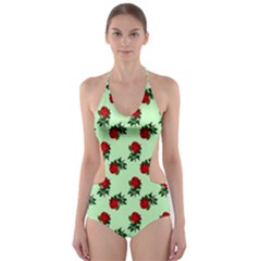 Red Roses Green Cut-out One Piece Swimsuit by snowwhitegirl