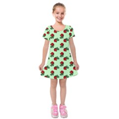 Red Roses Green Kids  Short Sleeve Velvet Dress by snowwhitegirl