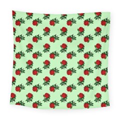 Red Roses Green Square Tapestry (large)