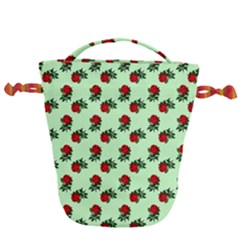 Red Roses Green Drawstring Bucket Bag by snowwhitegirl