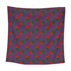 Red Roses Purple Square Tapestry (large)
