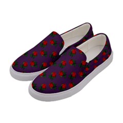 Red Roses Purple Women s Canvas Slip Ons by snowwhitegirl