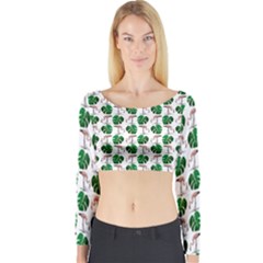 Flamingo Leaf Patttern Long Sleeve Crop Top