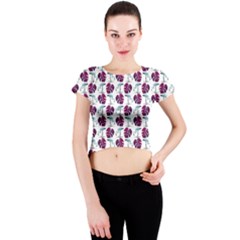 Flamingo Leaf Patttern Blue Crew Neck Crop Top by snowwhitegirl