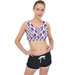 Flamingo Leaf Patttern Blue V-back Sports Bra by snowwhitegirl