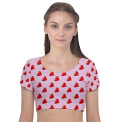 Kawai Hearts Velvet Short Sleeve Crop Top  by snowwhitegirl