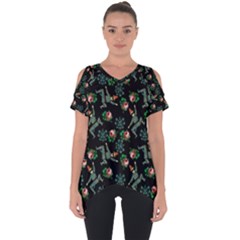 Vintage Jester Floral Pattern Cut Out Side Drop Tee