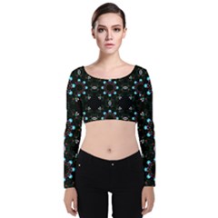 Embroidery Paisley Black Velvet Long Sleeve Crop Top by snowwhitegirl