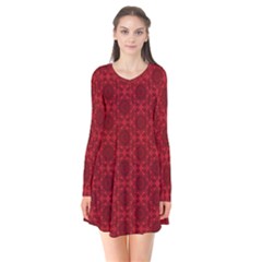Victorian Paisley Red Long Sleeve V-neck Flare Dress