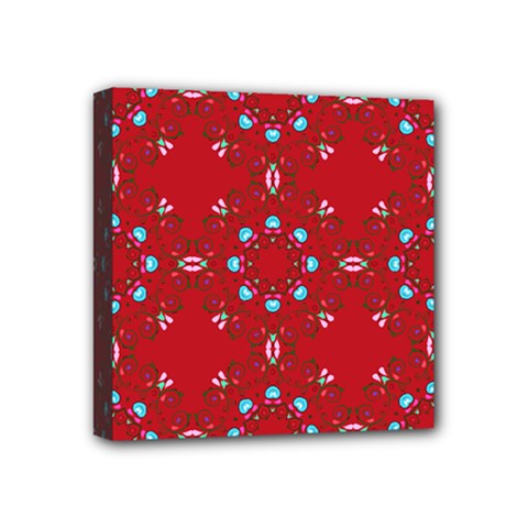 Embroidery Paisley Red Mini Canvas 4  X 4  (stretched)