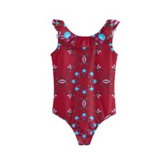 Embroidery Paisley Red Kids  Frill Swimsuit by snowwhitegirl