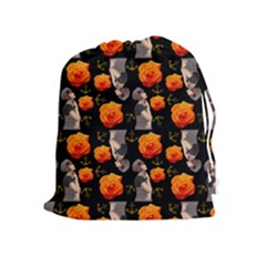 Girl With Roses And Anchors Black Drawstring Pouch (xl)