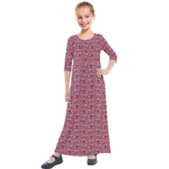Retro Red Pattern Kids  Quarter Sleeve Maxi Dress by snowwhitegirl