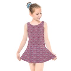 Retro Red Pattern Kids  Skater Dress Swimsuit