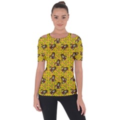 Girl With Popsicle Yellow Floral Shoulder Cut Out Short Sleeve Top by snowwhitegirl