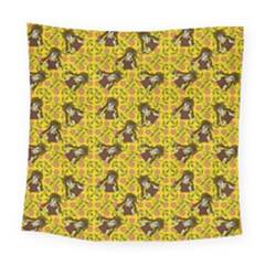 Girl With Popsicle Yellow Floral Square Tapestry (large)
