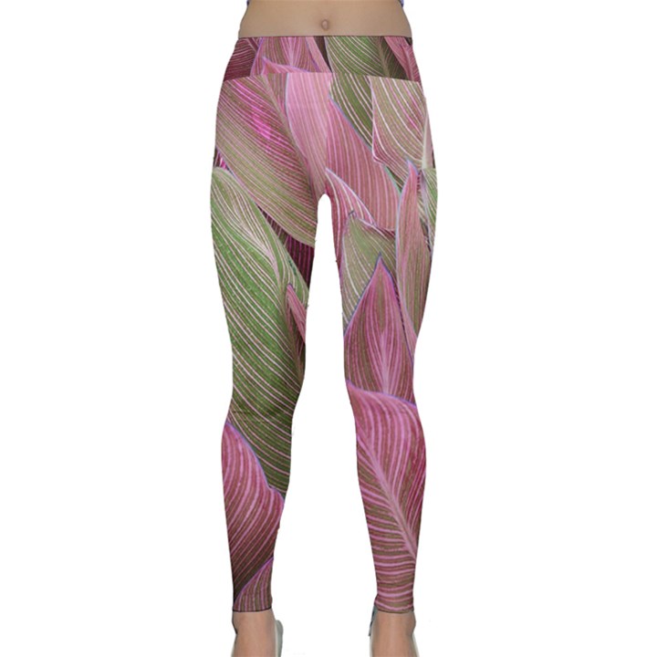 Pink Leaves Classic Yoga Leggings