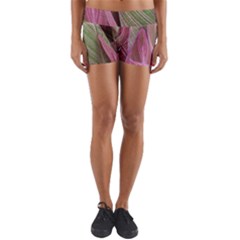 Pink Leaves Yoga Shorts by snowwhitegirl