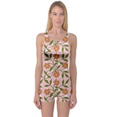 Pink Dot Floral One Piece Boyleg Swimsuit by snowwhitegirl