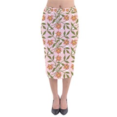 Pink Dot Floral Velvet Midi Pencil Skirt by snowwhitegirl