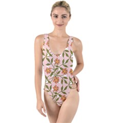 Pink Dot Floral High Leg Strappy Swimsuit